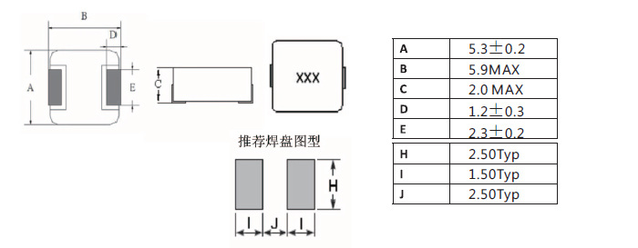 一体成型电感0520系列规格尺寸