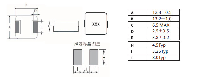 一体成型电感1265系列规格尺寸